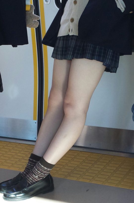電車で通学している制服女子校生