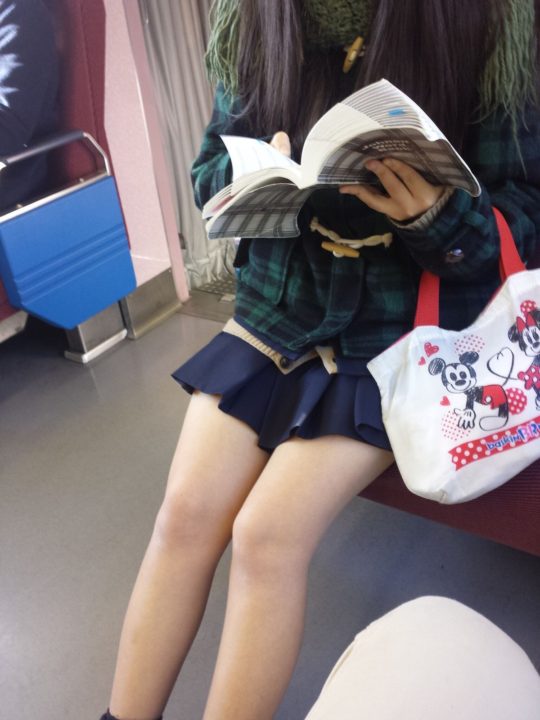 電車で通学している制服女子校生
