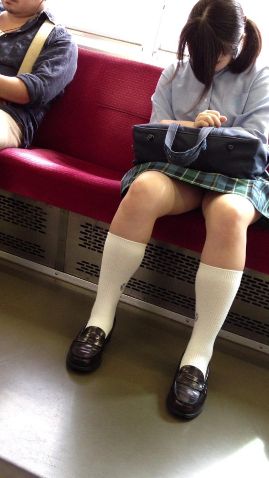 電車で通学している制服女子校生