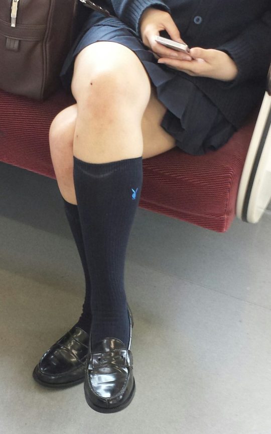 電車で通学している制服女子校生