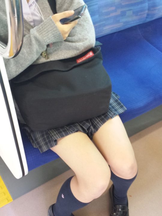 電車で通学している制服女子校生